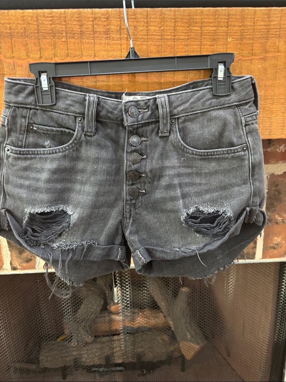 Women's Distressed Button-Fly Denim Shorts - Washed Black